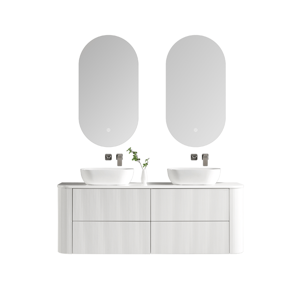 MELA BRITTANY 1500 Fluted Curved Wall Hung Vanity with 4 Drawers in Matt White