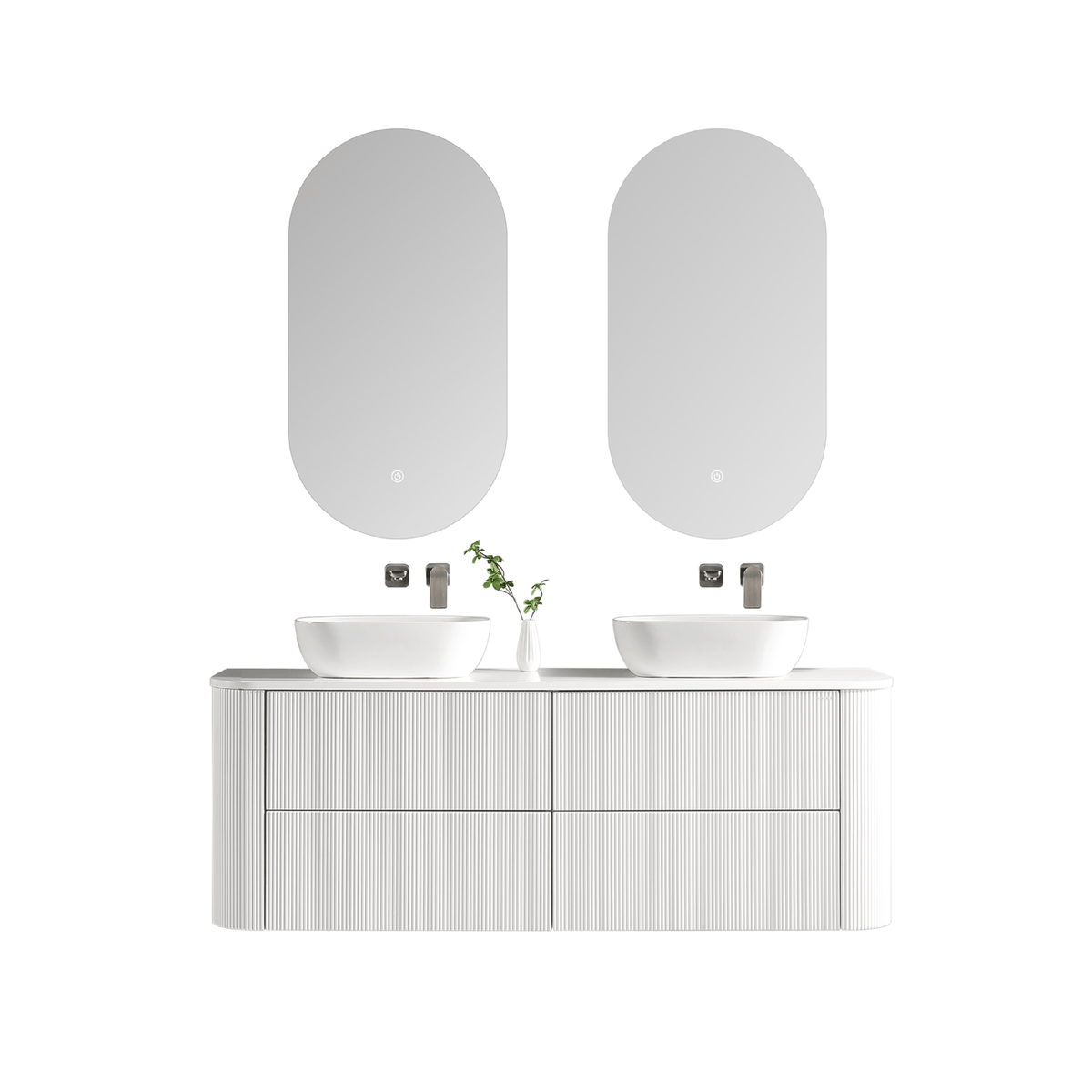 MELA BRITTANY 1500 Fluted Curved Wall Hung Vanity with 4 Drawers in Matt White