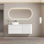 MELA BRITTANY 1500 Fluted One Side Curved Wall Hung Vanity with Door & 2 Drawers in Matt White, view 4