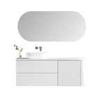 MELA BRITTANY 1500 Fluted One Side Curved Wall Hung Vanity with Door & 2 Drawers in Matt White, view 3