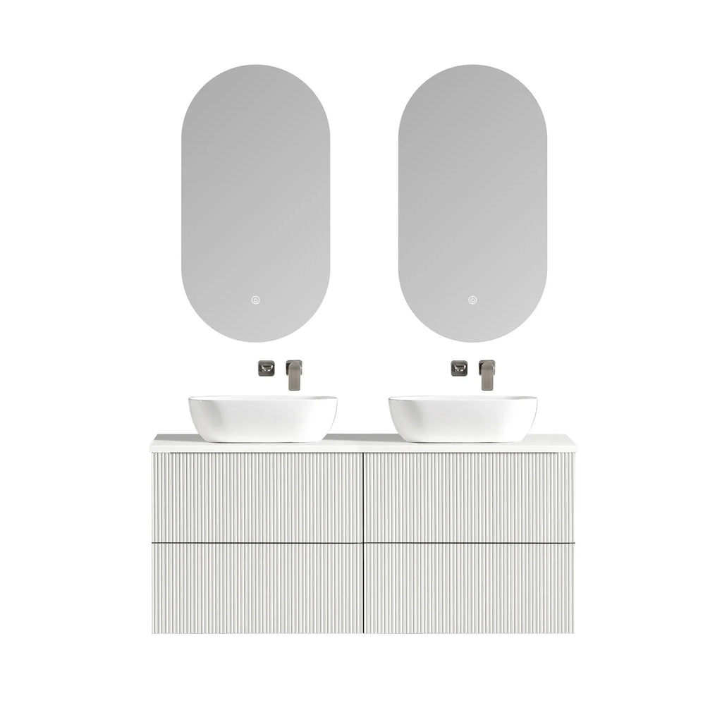MELA BRITTANY 1500 Fluted Wall Hung Vanity with 4 Drawers in Matt White