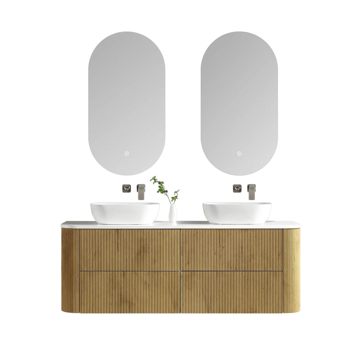 MELA BRITTANY 1500 Fluted Curved Wall Hung Vanity with 4 Drawers in Oak