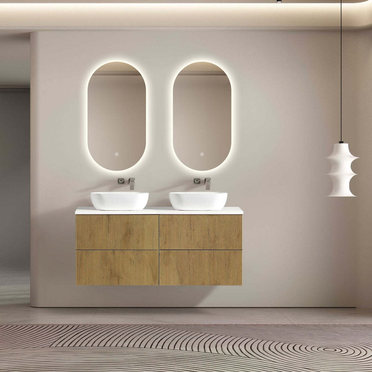 MELA BRITTANY 1500 Fluted Wall Hung Vanity with 4 Drawers in Oak, view 2