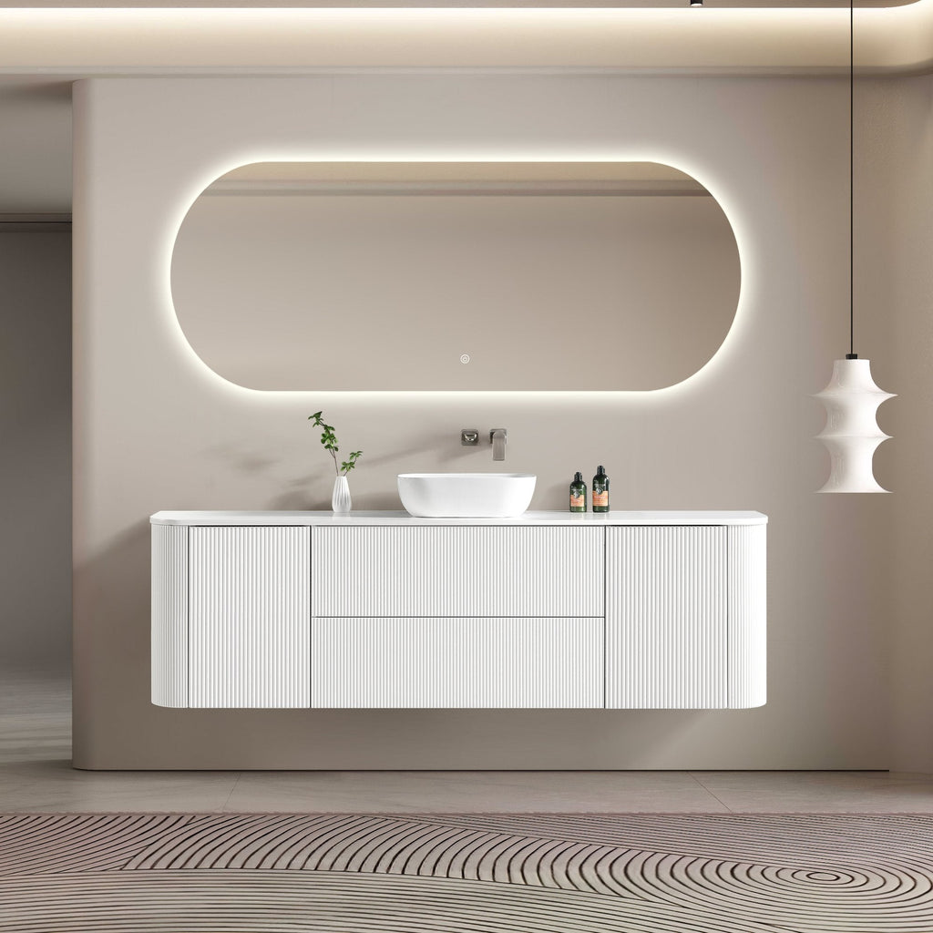 MELA BRITTANY 1800 Matt White Fluted Curved Wall Hung Vanity with 2 Doors & 2 Drawers, view 2