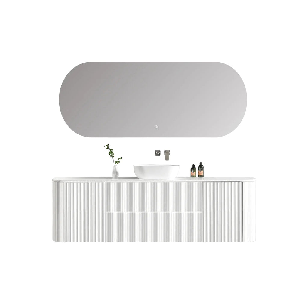 MELA BRITTANY 1800 Matt White Fluted Curved Wall Hung Vanity with 2 Doors & 2 Drawers