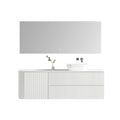 MELA BRITTANY 1800 Matt White Fluted One Side Curved Wall Hung Vanity with Door & 2 Drawers