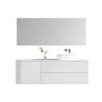 MELA BRITTANY 1800 Matt White Fluted One Side Curved Wall Hung Vanity with Door & 2 Drawers