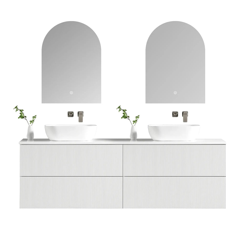 MELA BRITTANY 1800 Matt White Fluted Wall Hung Double Vanity with 4 Drawers