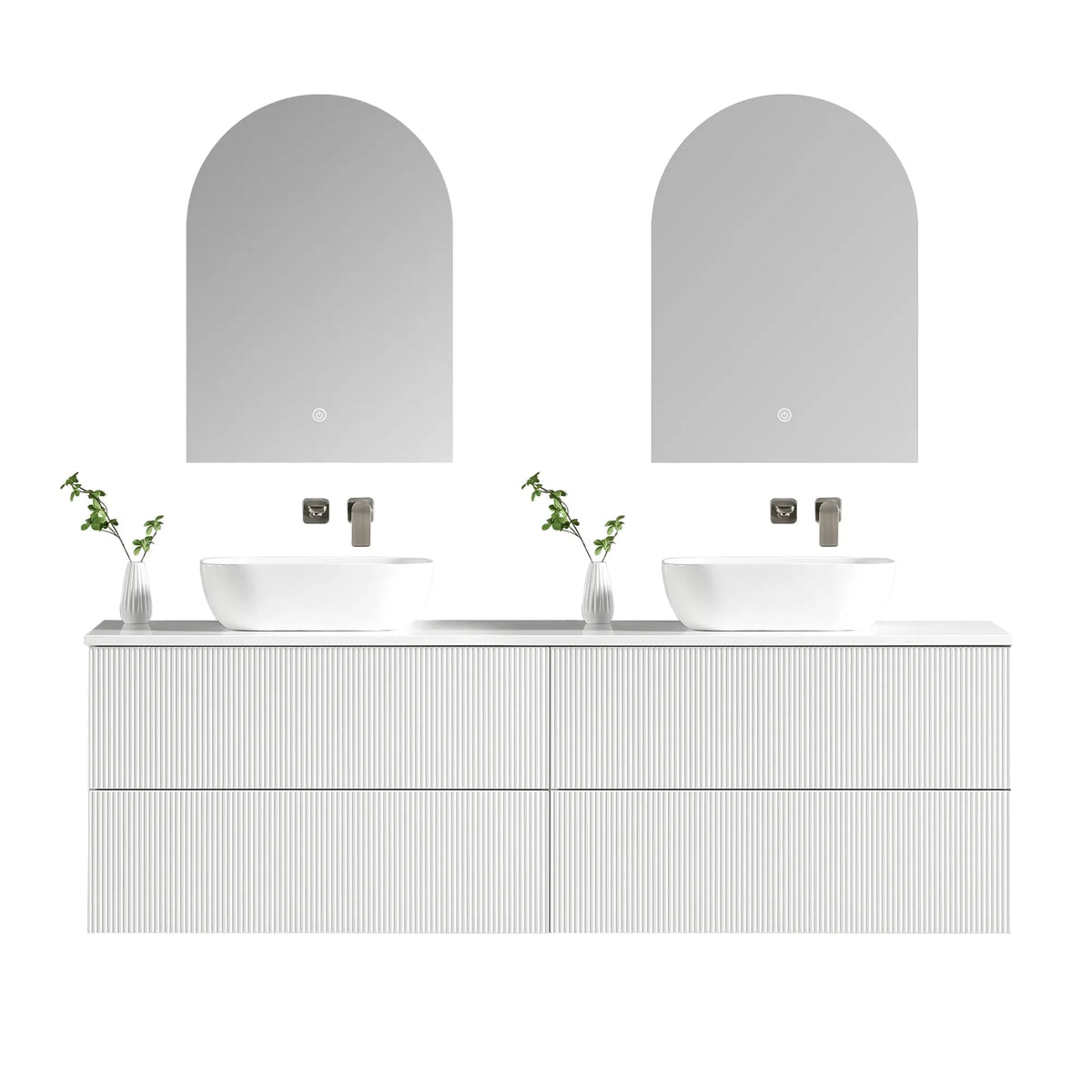 MELA BRITTANY 1800 Matt White Fluted Wall Hung Double Vanity with 4 Drawers