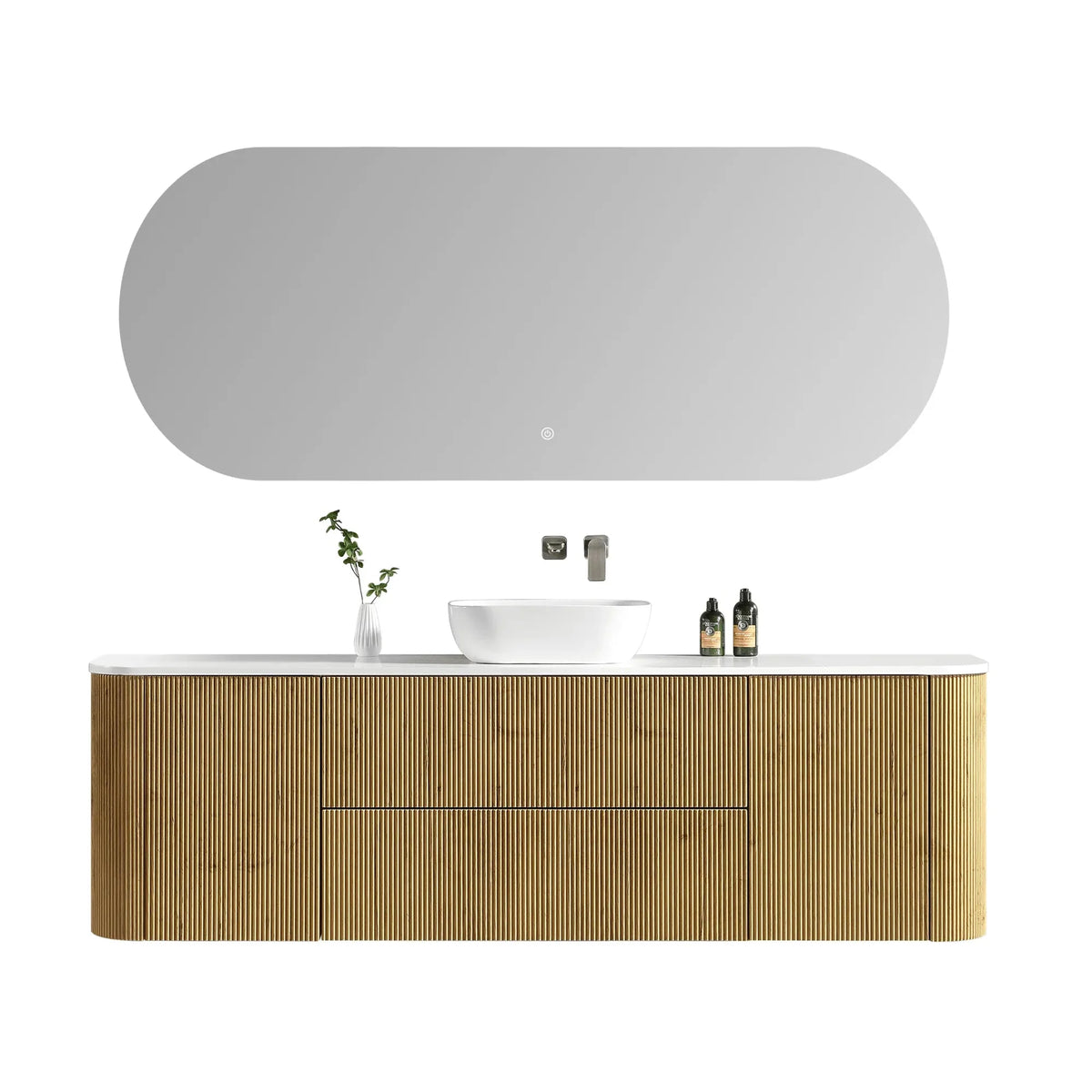 MELA BRITTANY 1800 Oak Fluted Curved Wall Hung Vanity with 2 Doors & 2 Drawers