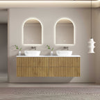 MELA BRITTANY 1800 Oak Fluted Wall Hung Double Vanity with 4 Drawers, view 2