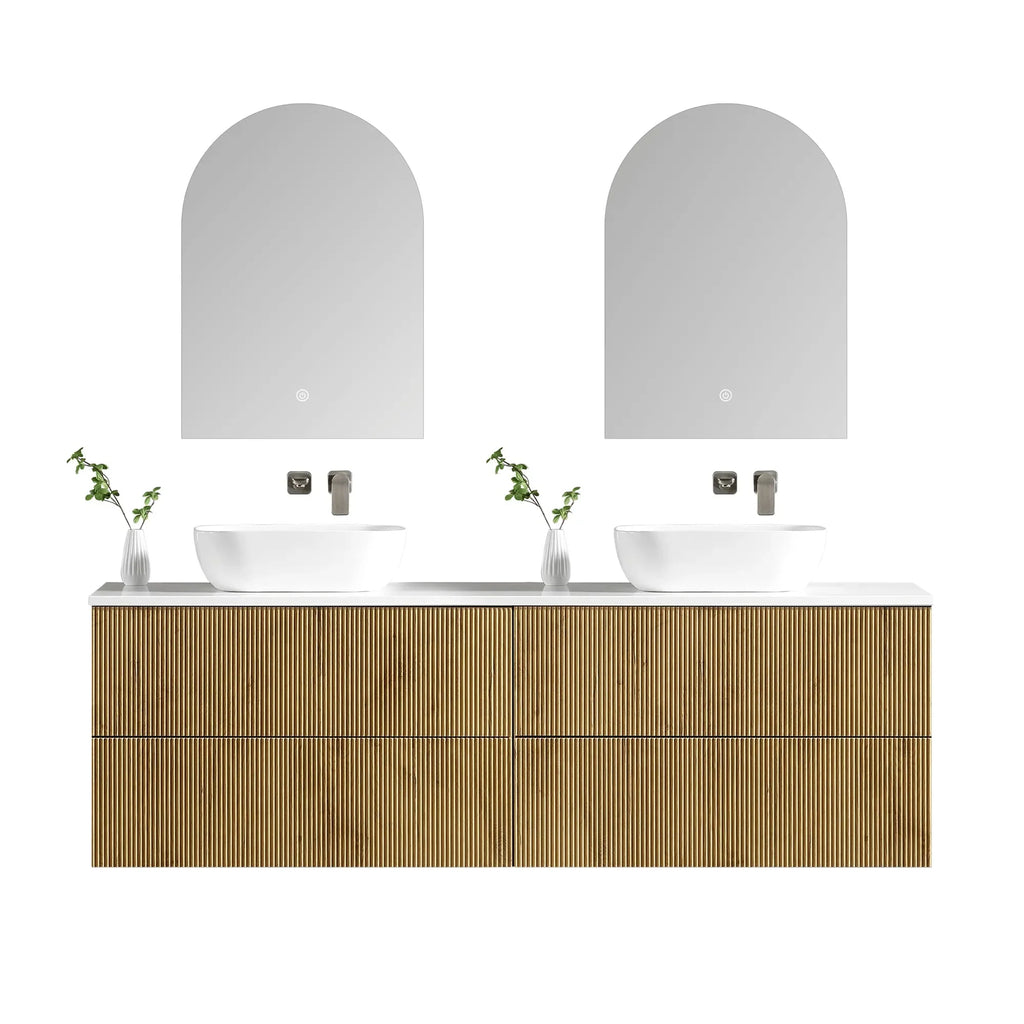 MELA BRITTANY 1800 Oak Fluted Wall Hung Double Vanity with 4 Drawers