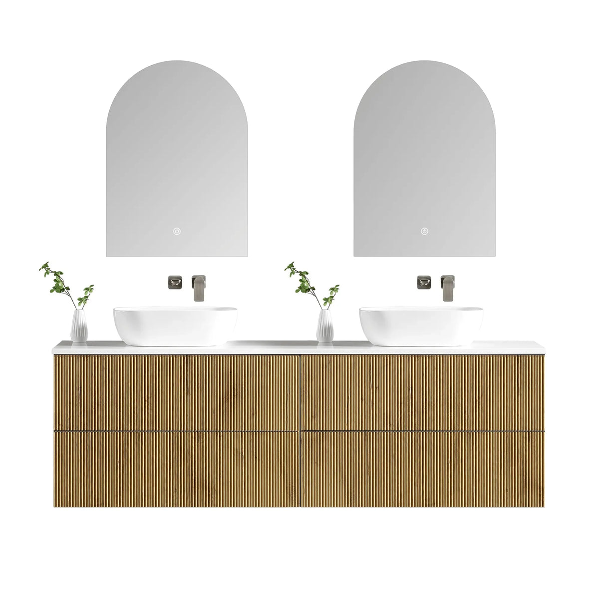MELA BRITTANY 1800 Oak Fluted Wall Hung Double Vanity with 4 Drawers
