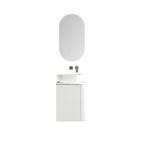 MELA BRITTANY 450 Fluted One Side Curved Wall Hung Vanity with Cupboard in Matt White, view 3