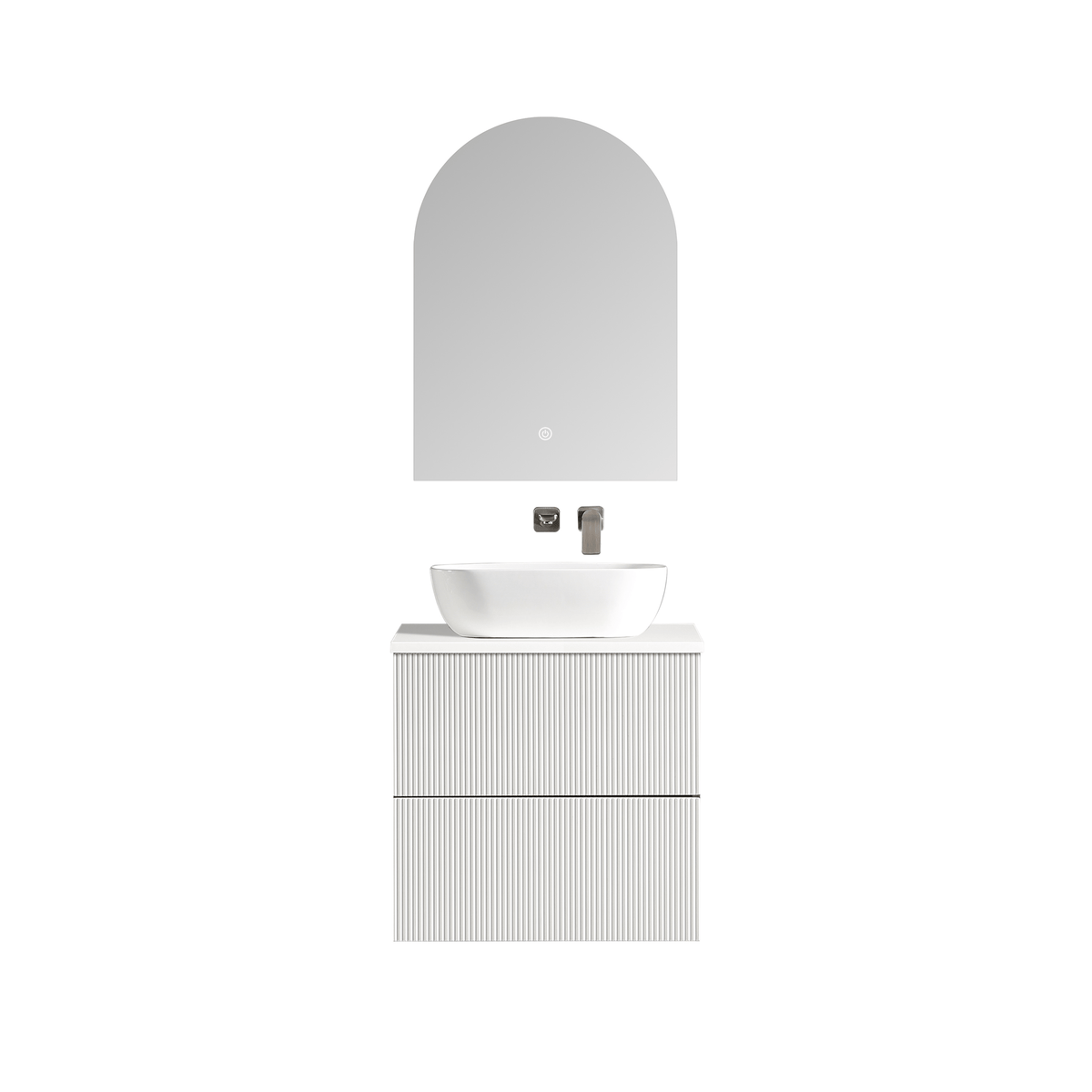 MELA BRITTANY 600 Matt White Fluted Wall Hung Vanity with 2 Drawers