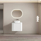 MELA BRITTANY 750 Fluted Curved Wall Hung Vanity with Cupboard in Matt White, view 2