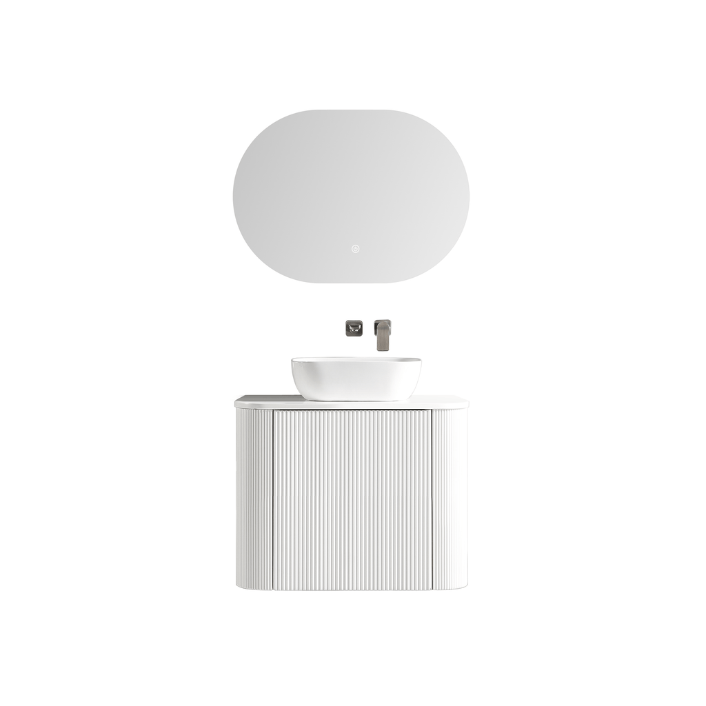 MELA BRITTANY 750 Fluted Curved Wall Hung Vanity with Cupboard in Matt White
