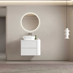 MELA BRITTANY 750 Fluted One Side Curved Wall Hung Vanity with 2 Drawers in Matt White, view 4