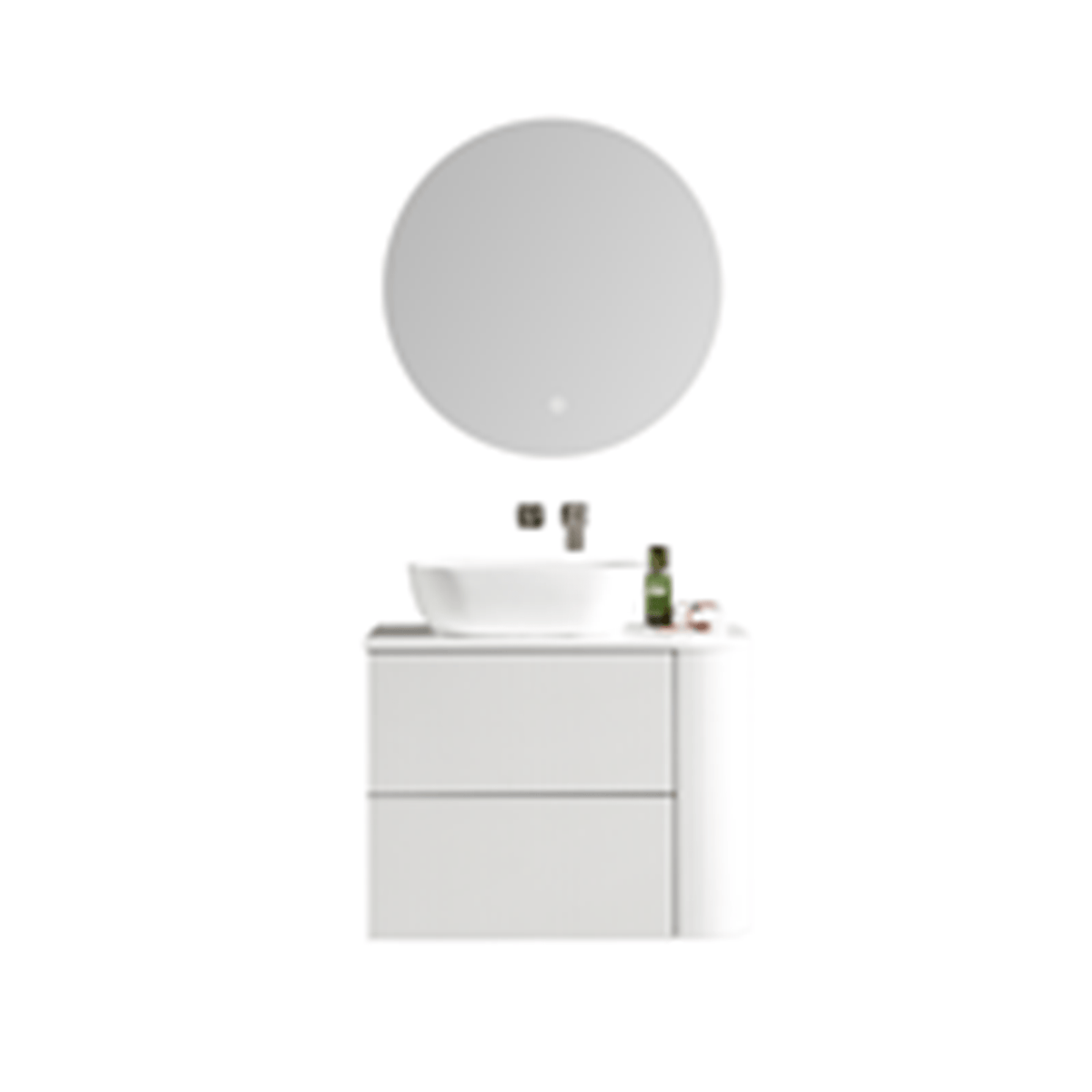 MELA BRITTANY 750 Fluted One Side Curved Wall Hung Vanity with 2 Drawers in Matt White, view 3