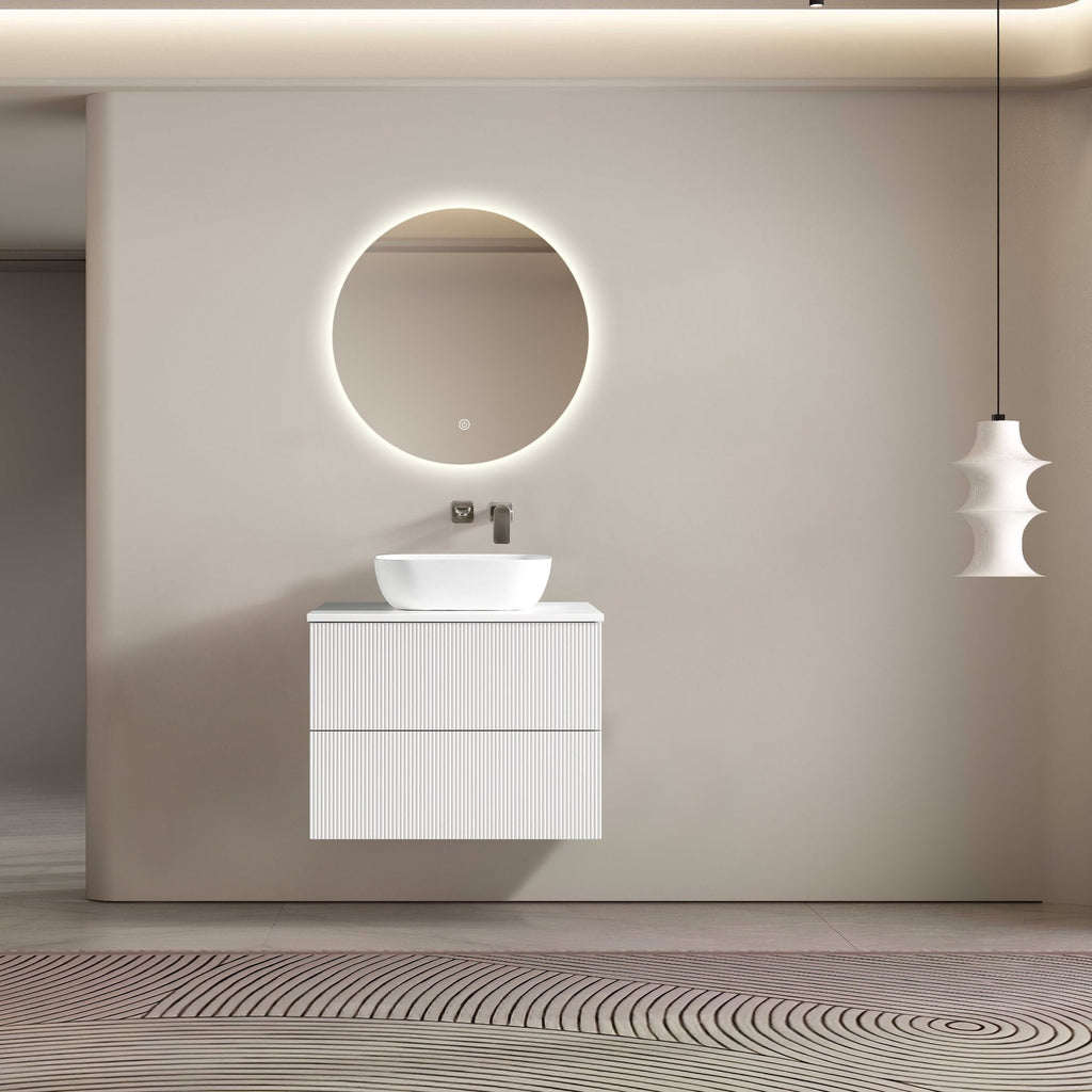 MELA BRITTANY 750 Fluted Wall Hung Vanity with 2 Drawers in Matt White, view 2