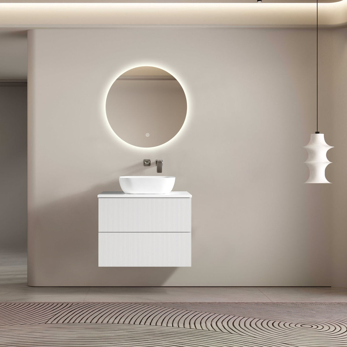 MELA BRITTANY 750 Fluted Wall Hung Vanity with 2 Drawers in Matt White, view 2