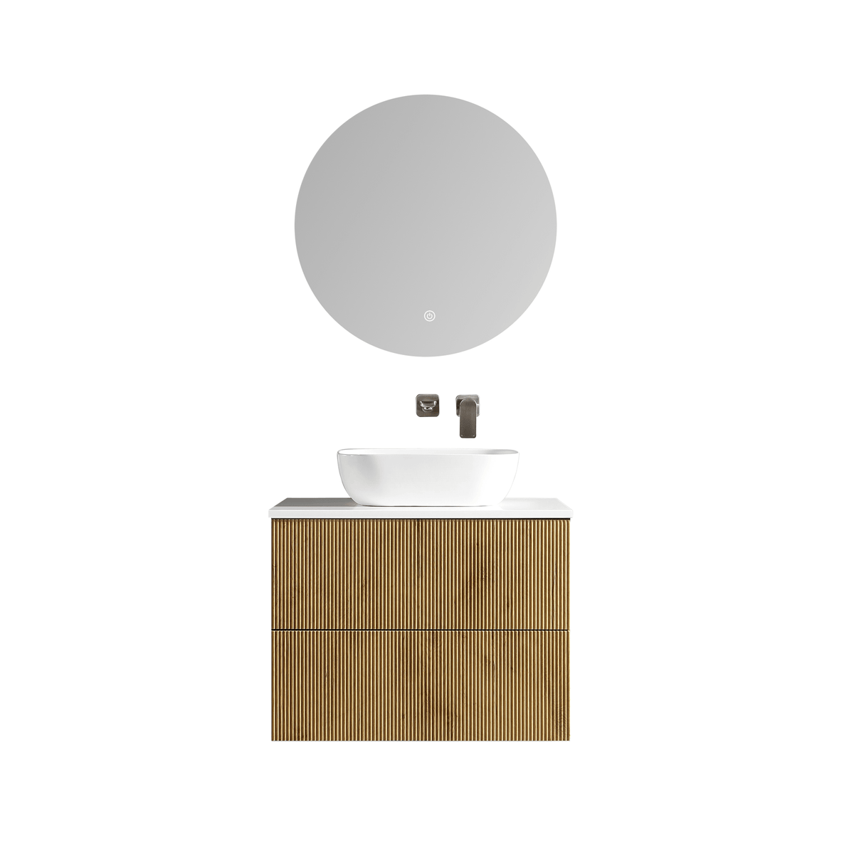 MELA BRITTANY 750 Fluted Wall Hung Vanity with 2 Drawers in Oak