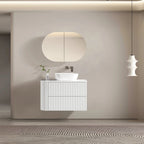 MELA BRITTANY 900 Fluted One Side Curved Wall Hung Vanity with 2 Drawers in Matt White, view 2