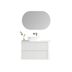 MELA BRITTANY 900 Fluted One Side Curved Wall Hung Vanity with 2 Drawers in Matt White, view 3