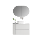 MELA BRITTANY 900 Fluted One Side Curved Wall Hung Vanity with 2 Drawers in Matt White