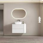 MELA BRITTANY 900 Fluted One Side Curved Wall Hung Vanity with 2 Drawers in Matt White, view 4