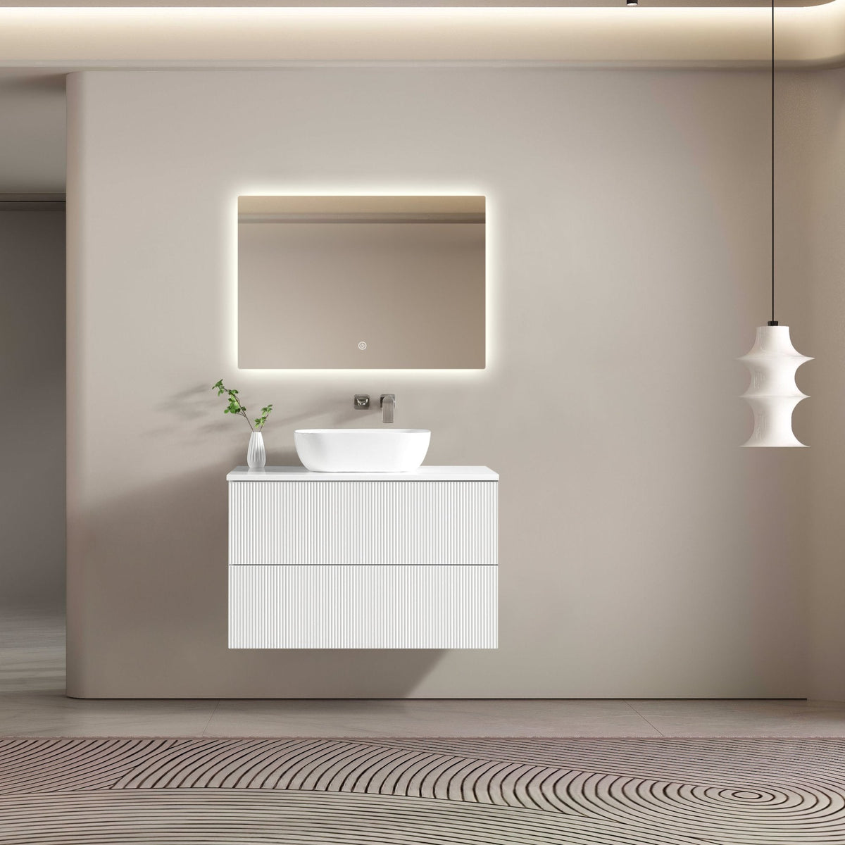 MELA BRITTANY 900 Fluted Wall Hung Vanity with 2 Drawers in Matt White, view 2
