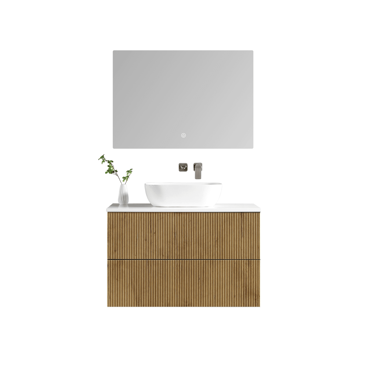 MELA BRITTANY 900 Fluted Wall Hung Vanity with 2 Drawers in Oak