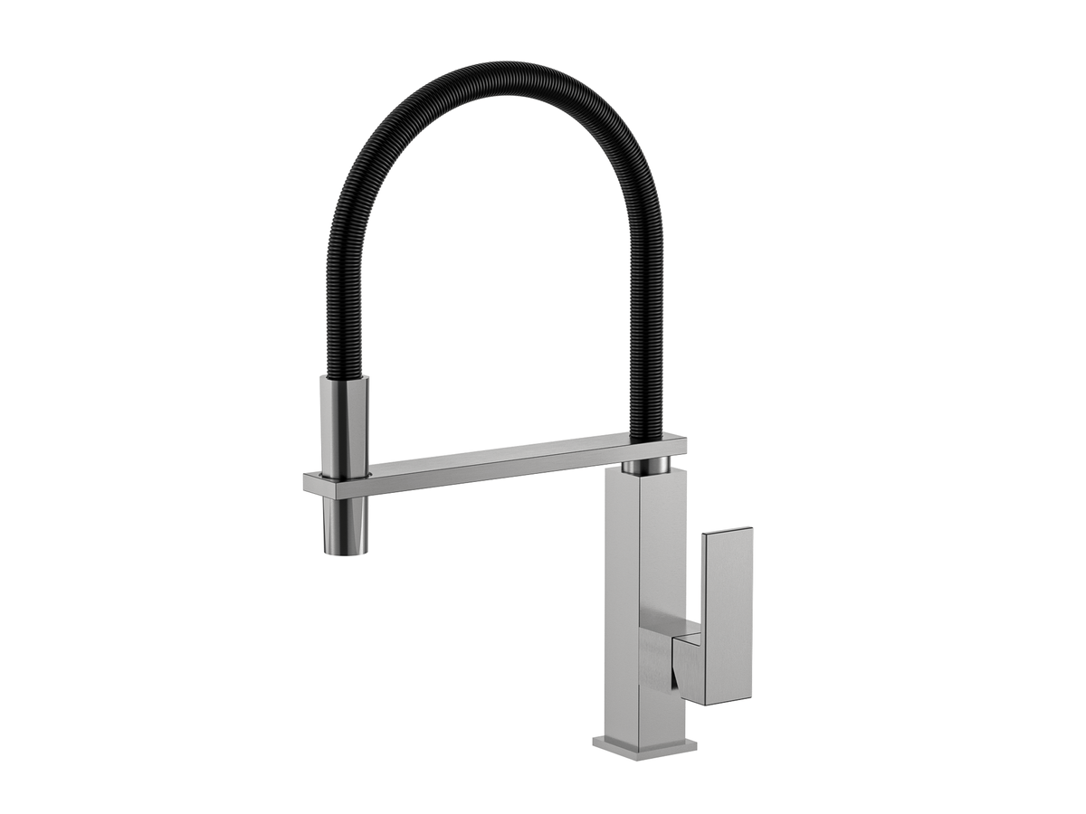 MELA CASSA Pull Out Sink Mixer with Black Hose in Brushed Nickel