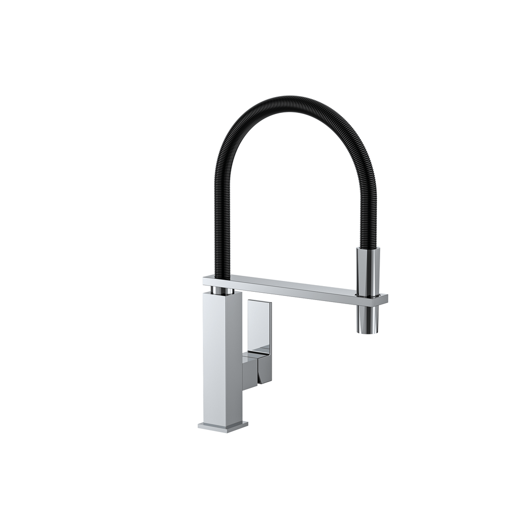 MELA CASSA Pull Out Sink Mixer with Black Hose in Chrome, view 2