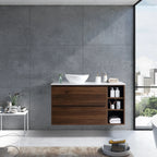 MELA CLARK 1050 Wall Hung Vanity with 2 Drawers & Side Shelves in Walnut, view 2