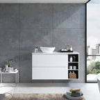 MELA CLARK 1200 Wall Hung Vanity with 2 Drawers & Single Side Shelves in Gloss White, view 2