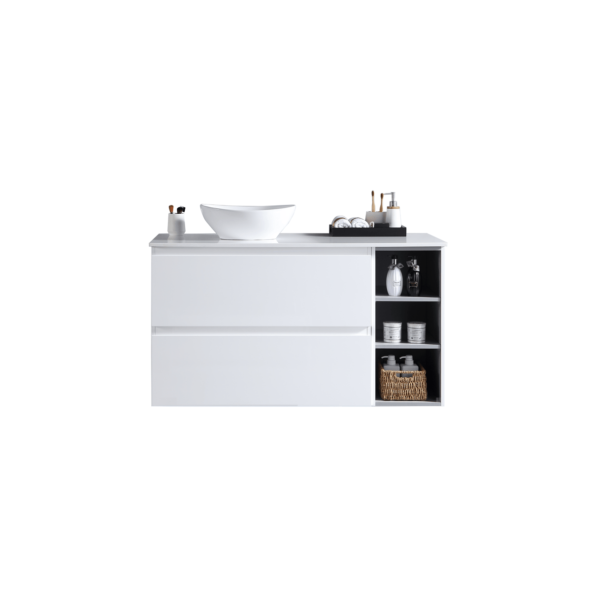 MELA CLARK 900 Wall Hung Vanity with 2 Drawers & Open Shelves in Gloss White