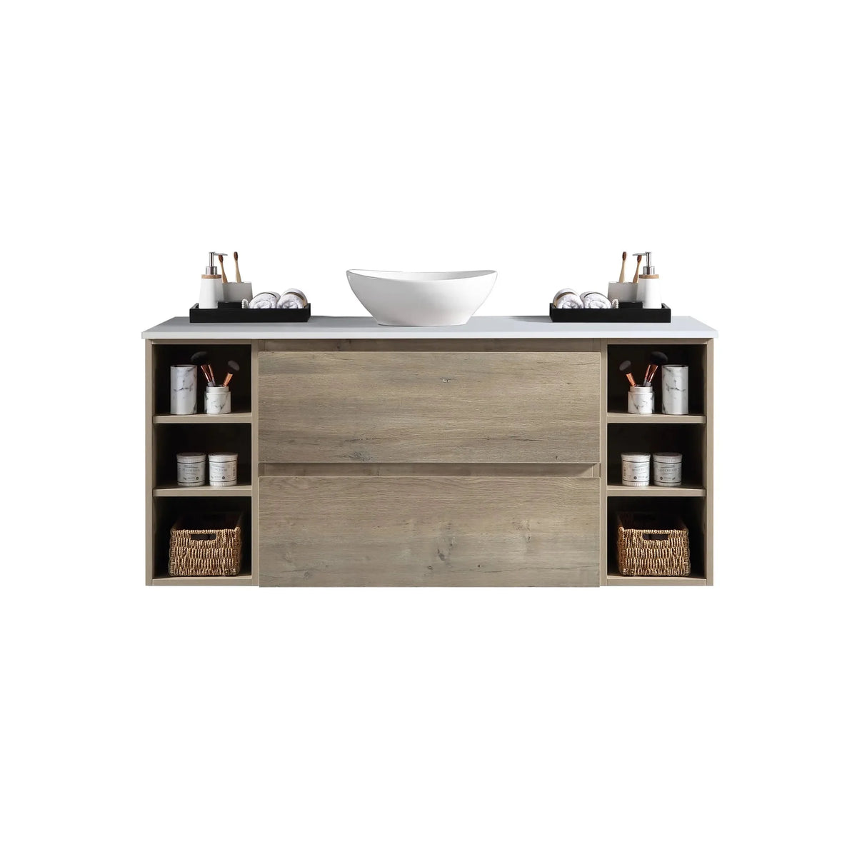 MELA CLARK 1350 Wall Hung Vanity with 2 Drawers & 2 Open Shelves in Sorrento Oak