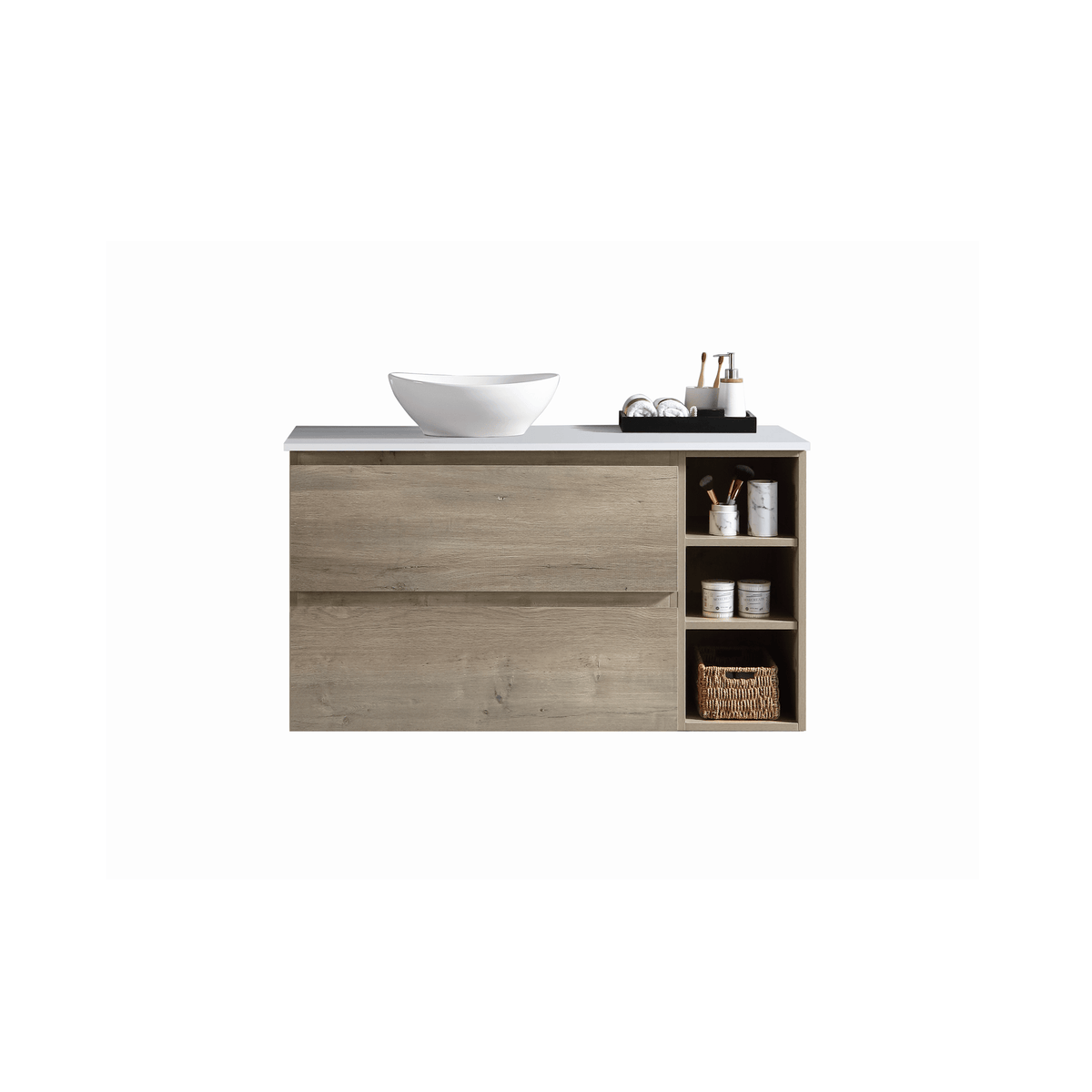 MELA CLARK 900 Wall Hung Vanity with 2 Drawers & Open Shelves in Sorrento Oak