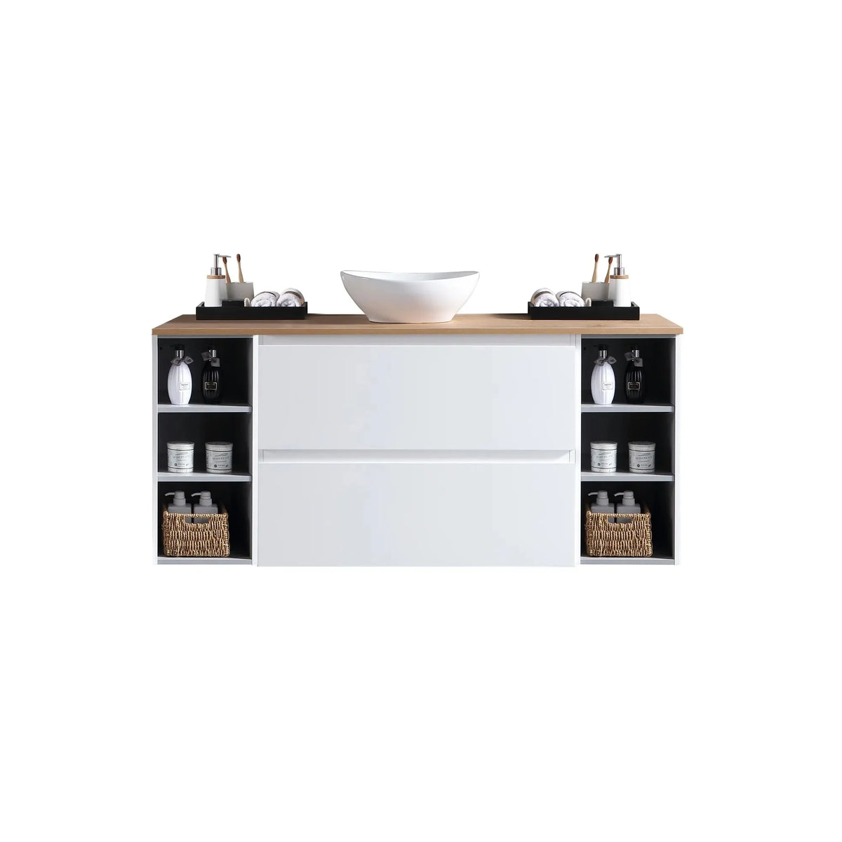 MELA CLARK 1350 Wall Hung Vanity with 2 Drawers & 2 Open Shelves in Gloss White