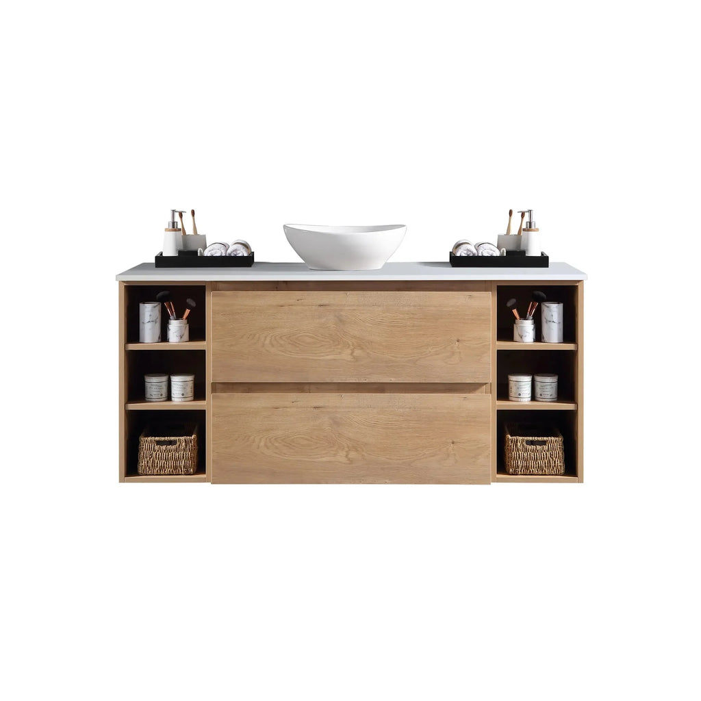 MELA CLARK 1350 Wall Hung Vanity with 2 Drawers & 2 Open Shelves in Snafell, view 2