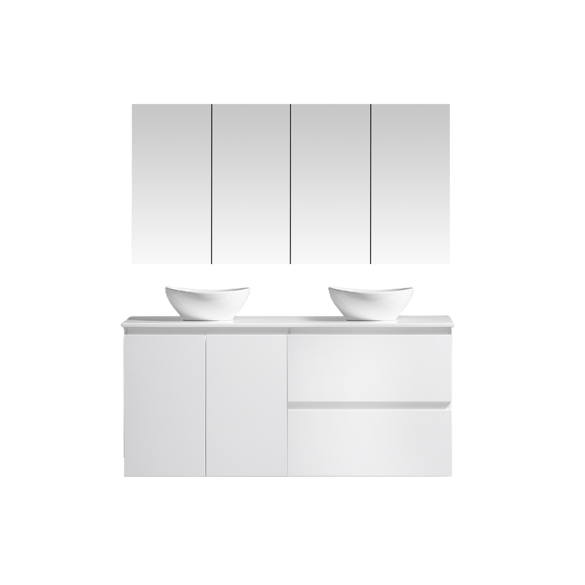 MELA CLARK 1500 Double Wall Hung Vanity with Doors & Drawers in Gloss White