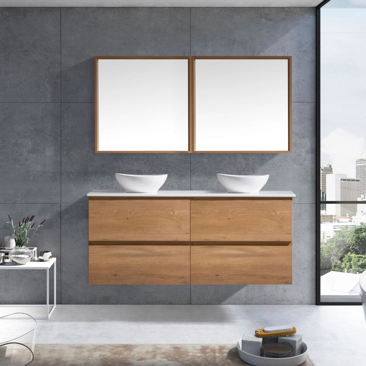 MELA CLARK 1500 Double Wall Hung Vanity with Drawers in Snafell