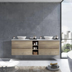 MELA CLARK 1500 Wall Hung Vanity with 4 Drawers & Open Shelves in Sorrento Oak, view 2