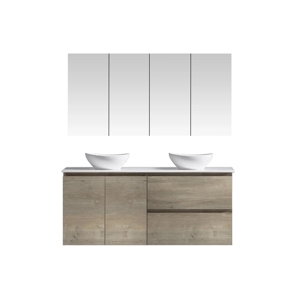 MELA CLARK 1500 Double Wall Hung Vanity with Doors & Drawers in Sorrento Oak
