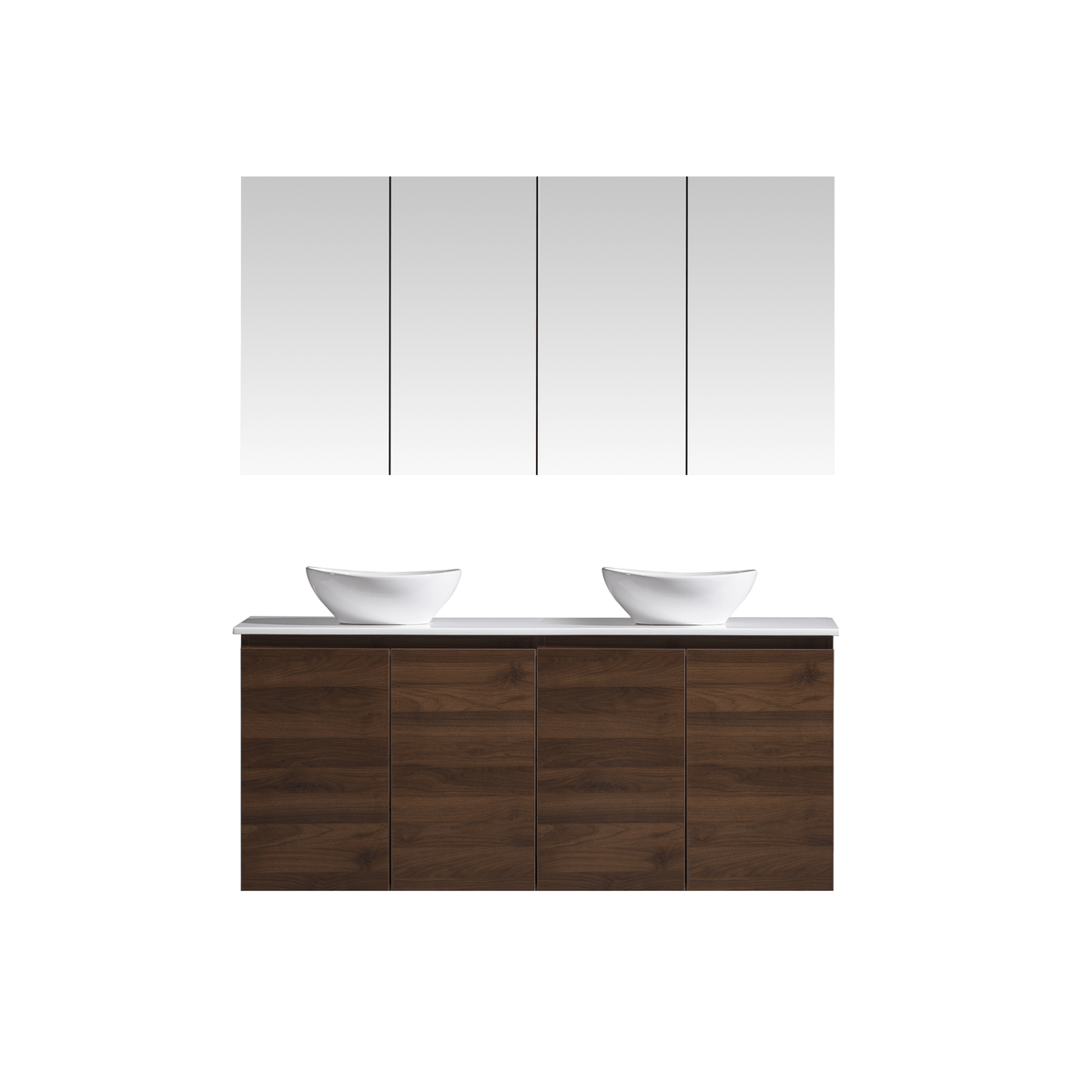 MELA CLARK 1500 Double Wall Hung Vanity with Doors in Walnut
