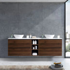 MELA CLARK 1500 Wall Hung Vanity with 4 Drawers & Open Shelves in Walnut, view 2