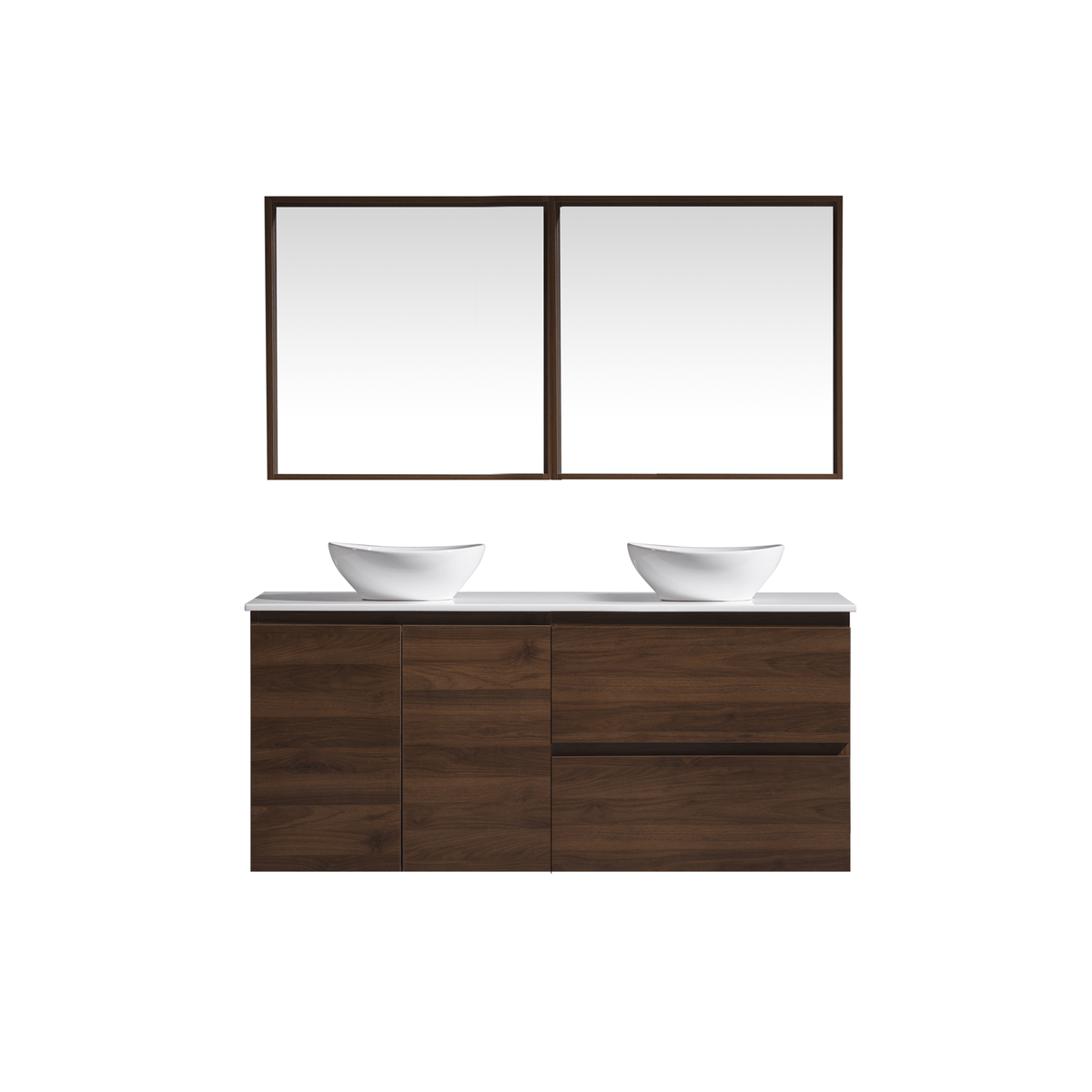 MELA CLARK 1500 Double Wall Hung Vanity with Doors & Drawers in Walnut
