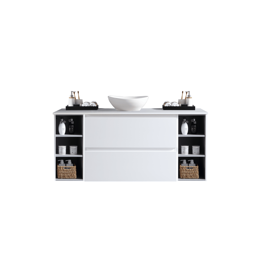 MELA CLARK 1500 Wall Hung Vanity with 2 Drawers & 2 Open Shelves in Gloss White