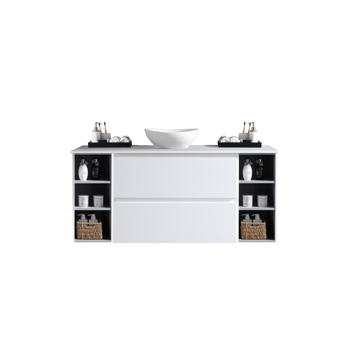 MELA CLARK 1500 Wall Hung Vanity with 2 Drawers & 2 Open Shelves in Gloss White